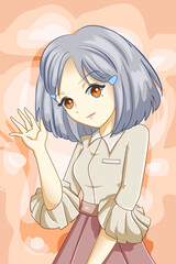 Cute and soft girl short hair design character cartoon illustration