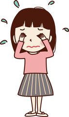 泣いている若い女性。