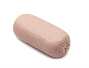 Stick of pink ham on a white background, isolate. Foodstuff