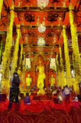 Fototapeta premium Standing buddha Chiang Mai art style Illustrations creates an impressionist style of painting.
