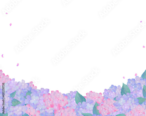 紫陽花のある優しい色使いのオシャレな植物の白バックフレームイラスト素材 Poster Melchi