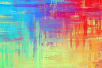 Extra bright paint strokes, spectrum gradient on canvas. Modern art made with colour smears and rough brush strokes, abstract painting