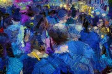 Chiang Mai Walking Street Thailand Handicraft market Illustrations creates an impressionist style of painting.