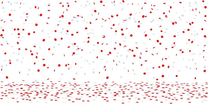 White and red confetti rain on white background