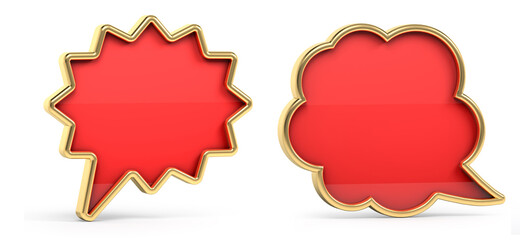 Red and golden 3d speech bubble isolated on white background. 3D illustration.	
