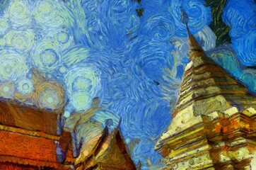 Wat Phra That Doi Suthep Temple Chiang Mai Thailand Illustrations creates an impressionist style of painting.