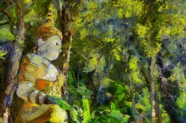 Wat Phra That Doi Suthep temple Tourists walking up and down stairs in tourism Illustrations creates an impressionist style of painting.