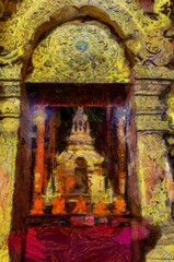 Phra Singh Buddha statue,Buddha images are Chiang Saen art Illustrations creates an impressionist style of painting.