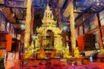 Phra Singh Buddha statue,Buddha images are Chiang Saen art Illustrations creates an impressionist style of painting.