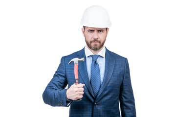 Renovate your lost dream. Construction manager hold hammer. Construction and mounting