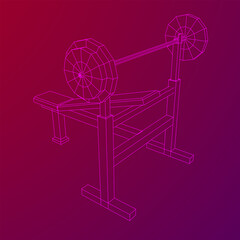 Barbell with weights. Gym equipment. Bodybuilding, powerlifting, fitness concept. Wireframe low poly mesh vector illustration.