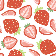 Strawberry seamless pattern with der color hand drawn berries