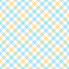 Gingham pattern graphic in light blue, green, yellow, white. Vichy check plaid striped seamless vector for spring summer tablecloth, oilcloth, towel, picnic blanket, other modern fashion fabric print.