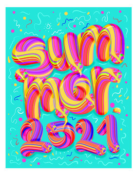 Summer 2021, 3d illustration, 3d text