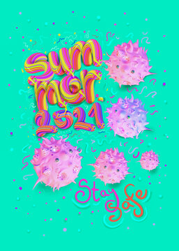 Summer 2021, 3d illustration, 3d text