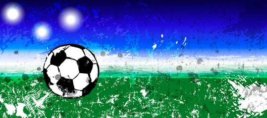 Foto op Aluminium abstact background with soccer ball, football, field, paint strokes and splashes, grungy, free copy space © Kirsten Hinte