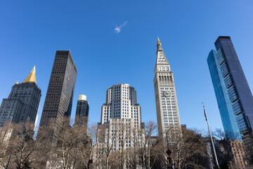 Fototapeta na wymiar Beautiful Skyscrapers next to Madison Square Park in the Flatiron District of New York City