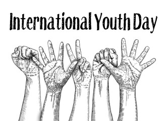 International Youth day design on annual 12 th August celebration. Hand drawn sketch concept. Vector.