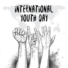 International Youth day design on annual 12 August celebration. Hand drawn sketch concept. Design of friendship day. Friends day. Vector.