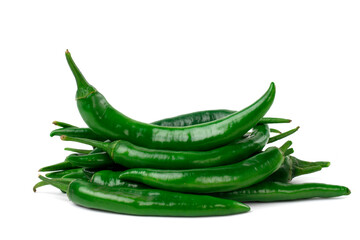 Hot pepper, green, spice, fresh, on a white background, top view, no people.
