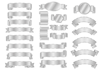 Silver (grayscale) ribbons. Vector design elements.