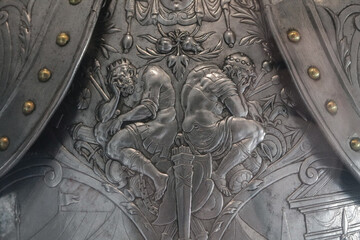 Closeup of metal breastplate