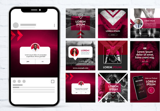 Red Triangles Style Social Media Post Set