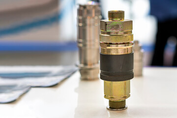 Straight metal quick coupling connector or high pressure hose fitting device for pneumatic hydraulic system or air fluid transfer of various industrial on table