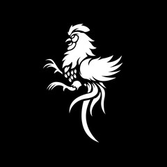 black and white version of a rooster design illustration