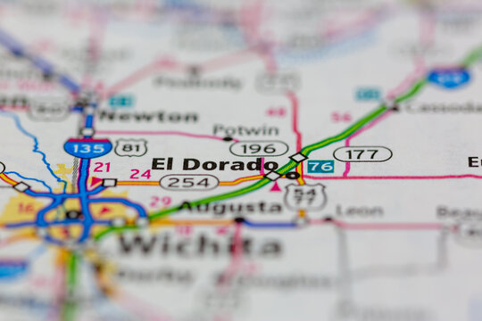 05-12-2021 Portsmouth, Hampshire, UK, El Dorado Kansas USA Shown On A Geography Map Or Road Map