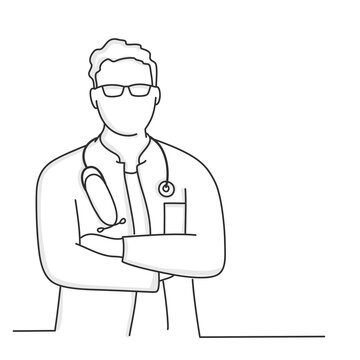 Male doctor in glasses with crossed arms.