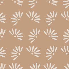 Blossom ornament seamless pattern with doodle chamomile flowers ornament. Beige background.