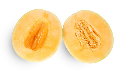 Orange cantaloupe melon fruit sliced isolated on white background ,include clipping path