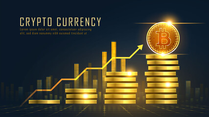 Golden Bitcoin blockchain technology concept suitable for future technology banner or or cover.