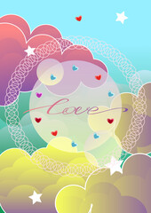 set of beautiful postcards with hand drawn fluffy watercolor clouds. Sweet dreams of a newborn baby. For birthday, housewarming, party, toy stores