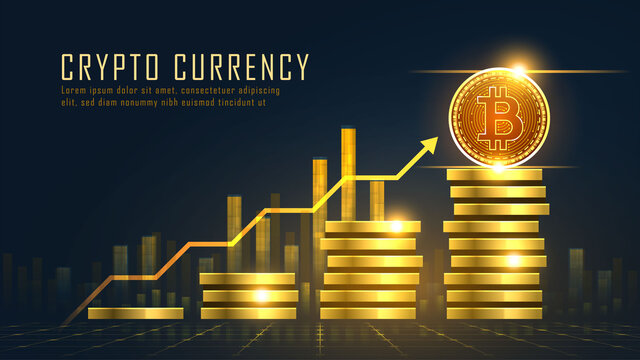 Golden Bitcoin blockchain technology concept suitable for future technology banner or or cover.