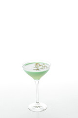Refreshing green cocktail, margarita, on white background, isolated, copy space