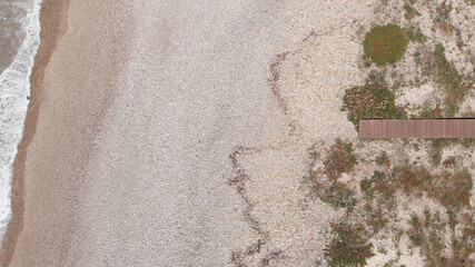 The Castle Beach in Neiva, Viana do Castelo, Portugal. Wooden pathway to the beach at the Northern Litoral Natural Park.