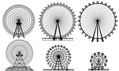 Deurstickers 色々な大きさの観覧車 シルエット 白背景ベクターイラストセット © Cat Wings