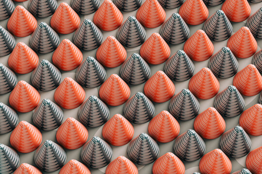 Three dimensional pattern of gray and red cones