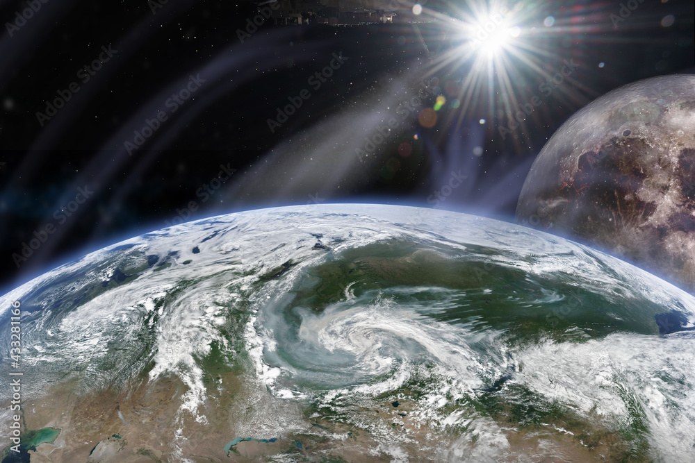 Canvas Prints earth from space with huge moon amd hurricane. elements of this image furnished by nasa.