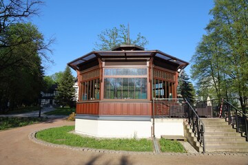 Jastrzebie Zdroj city in Poland. Historic Spa Park (Polish: Park Zdrojowy) gazebo cafe.