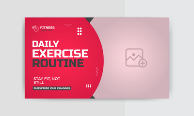 Video thumbnail design  for gym and Fitness. Editable Exercise ideas video thumbnail template for web or social media