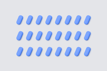 Light blue pills arranged on a neutral background. Medication for male impotence.