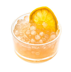 tapioca balls with lemon slice in bowl cutout