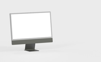 Computer display mock up with blank white screen. Stylish desktop computer mockup. new in 3d