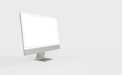 Computer display mock up with blank white screen. Stylish desktop computer mockup. new in 3d