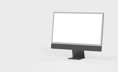 Realistic 3D new display imac Computer, with a white screen, isolated on a background