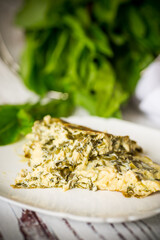 fried egg omelet with spring sorrel inside