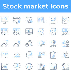 Stock market investment icon set